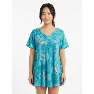 Just Cruising Top Women Green Sz OS Floral Butterflies Beaded Boho Fairycore